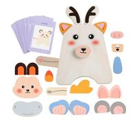 Wooden Animal Puzzle, 5.24x0.39in Cartoon Animals Blocks, Interactive Sensory Toys, Authentic Learning Wood, Educational Playset for Kids, Girls, Boys, Preschool, and Travel