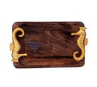 Wooden Antique Dark Brown Seadragon's Crafted Handles Premium Natural Mango Wood Dinner Serving Kitchen Tray | Restaurant's Decor Wooden Platters | Nagina International