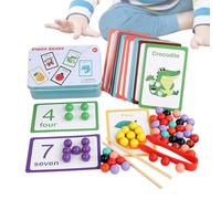 Wooden Bead Counting Set - 13,5 cm Color Sorting Toy, Fine Motor Skill Tweezers Chopsticks, Early Math Learning Activity | Hand Strength Exercise Educational Game For Kids Preschool Classroo