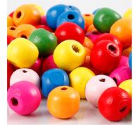 Wooden beads mix, D: 10 mm, hole size 2,5-3 mm, asstd colours, 22g, approx. 70 a