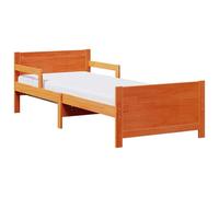 Wooden Bed Frame with Extendable Mattress Brown 80x200 cm, Pine Solid Wood Single Bed with Headboard, 3-in-1 Adjustable Foam Mattress 130/165/200 Modern Minimalist Frame for Kids 203. 5x88. 5x62 cm