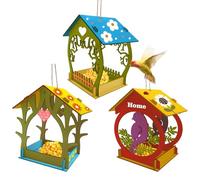 Wooden Bird Feeder, House Birds Feeders, Hand-Painted Waterproof Design, Decorative Outside Hanging Decor for Window, Garden, Patio, Balcony, Backyard 3.9 Inch