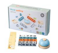 Wooden Blocks Spelling Game, Alphabet Puzzle Blocks with Flash Cards, Learning Toy with Bell, Sight Words Recognition Game, for Kids, Preschool, Kindergarten, Early Education