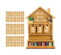 Wooden Books Read This Year Counter, Rustic Manual Read Tracker Display Sign, Bookshelf Book Counter for Home Shelf Desk Living Room