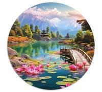 Wooden Bridge Lotus 1000 Pieces Round Puzzle Jigsaw Ladies Birthday Gift Stress Relief Puzzle Toy Per La Decorazione Delle Pareti for Adults And Children 1000pcs (67.5x67.5cm)