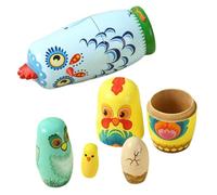 Wooden Chicken Dolls - 5 Pieces Russian Nesting, Stacking Toys, Decorative | Hand-Painted Wooden Chicken matryshka Set With Smooth Sanded Finish & Bright Colors, Graduated Sizes Fit Together