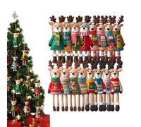 Wooden Christmas Ornaments - 16PCS Rustic Reindeer Hanging Decor Set for Holiday Tree Embellishment, Kids Craft DIY Decoration with Jute Rope, Farmhouse Animal Figurines for Home & Party Display