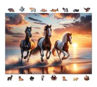 WOODEN.CITY Puzzle in legno da 1000 pezzi, cavallo selvaggio sulla spiaggia, con 100 pezzi a forma di animale, 53,9 x 39,4 cm, progettato e realizzato in UE
