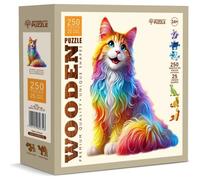 Wooden City WDCHE0318-L Puzzle da 250 Pezzi Sagomato in Legno - Colorful Cat Fan