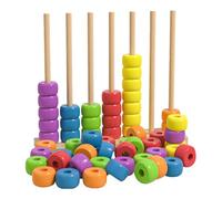 Wooden Color Matching Stacking Puzzle Game With Racks,Rings | Colors Stacking Challenge Game, Fast Pattern Challenge Ring Stack Puzzle For 2 Players, Competitive Tabletop Brain Teaser