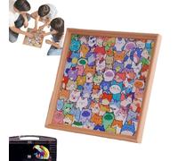 Wooden Coloring Puzzles, Cat Wooden Coloring Puzzle, Creative Paintable Puzzle Photo Frame for Home Decoration and Self-Made Gift (36-color Pens)