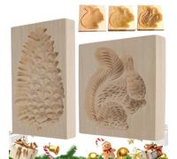 Wooden Cookie Molds For Baking - 2 pezzi Funny Wooden Cutters, 3D Squirrel And Pine Cone Cookie Embossing Mold | For Easter, Halloween, Dessert, Party, Holiday, Home, Kitchen Baking Crafts