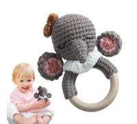 Wooden Crochet Rattle, Handmade Crochet Animal Rattle, Soothing Teether Toy, Easter Basket Stuffers, Stuffed Animals, Baby Shower Decor for Kids, Wonderful Present 4.72 inches