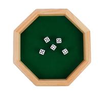 Wooden Dice Tray, Octagonal Dices Rolling Box, Leather Mat, Noise Reducing Game Organizer, Classic Board Accessory for Family, Friends, Home, Night, Family Gatherings, Party, 4.13x4.13x1.1 Inches