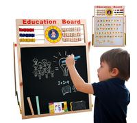 Wooden Easel Drawing Board, Double-Sided Magnetic Whiteboard and Chalkboard, Standing Art Easel for Kids, Bracket Design Creative Station Painting Learning Fun 44x37x3cm