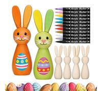 Wooden Easter Bunny DIY Paintable - Unfinished Rabbits Set, Paint Your Own Easter Bunny Seasonal Decoration Kit | 8 figurine con 12-Color Pigments & Brush for Kids Teens Adults Home School