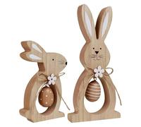 Wooden Easter Bunny - Pair Seasonal Decor Set, Spring Festival Table Display Ornament, Minimal Rustic Rabbit Figurine Duo, Handcrafted Wood Centerpiece Accent | For Home Office Apartment Living Room