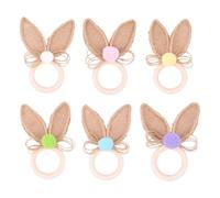 Wooden Easter Napkin Ring 6 Pack | Wood & Burlap, 5,3 in X 3,5 in, Bunny Ear Design | Bohemian Rabbit Napkin Holders for Spring Birthday Wedding Party Table Decor
