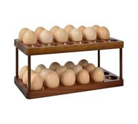 Wooden Egg Holder | Wood 2-Tier Stackable Egg Storage Rack Natural Kitchen Counter Organizer Space Saving Égg Tray Basket | Household Fridge Countertop Food Storage Kitchen Organization Rack