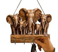 Wooden Elephant Key Holder - Decorative Wall Mounted Hook Organizer, Compact Space Saving Hanging Rack | Key Towel Hook For Entryway Bathroom Kitchen Apartment Coat Jacket Hat Bag Umbrella Storage Use