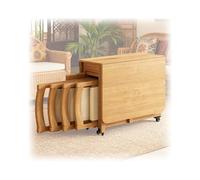 Wooden Folding Dining Table, Dining Room Furniture Sets with 4 Foldable Chairs & Drawers & Wheels, Solid Wood Table for Apartment, Breakfast Nook or Studio