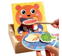 Wooden Food Toy, Game Set, Bear Role Play Educational Toy, Learning Kitchen Simulation Game for Kids Girls Age 3 Plus Use Early Learning Skill Development System 6.61x5.79x1.89 inches