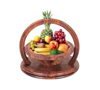 Wooden Fruit Basket - With Handle Divided Snack Tray Nut Bowl Storage Box