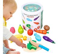 Wooden Fruit Cutting Toy Pretend Play Kitchen Set, Safe Educational Simulation Food Puzzle for Kids Kindergartens Home Nurseries Toddler Learning Games, Children