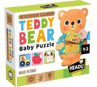 HEADU - Teddy Bear Baby Puzzle -La Prima Base Educativa in Legno | Puzzle Animali Mezzi Frutta, Gioco Educativo Bambini 1-3 Anni, Manualità e Logica, Regalo Natale Pasqua, Gioco in Legno Made In Italy