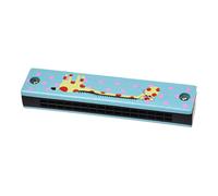 Wooden Giraffe Pattern Dual Series 32 Hole Harmonica Child Blue