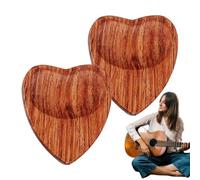 Wooden Guitar Picks, Heart-Shaped Anti-Slip Ukulele Strummers, Solid Wood Smooth Grip Set di 2, Durable Picks for Bass, Acoustic, and Electric Chitar Players
