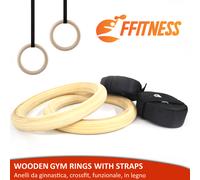 WOODEN GYM RINGS COPPIA ANELLI DA GINNASTICA CINGHIE REGOLABILI CROSSFIT FITNESS