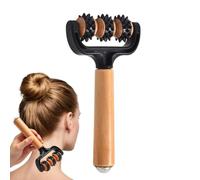 Wooden Handheld Massage Roller Three-Wheel Neck Body Massager