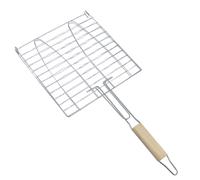 Wooden Handle Metal Mesh Fish Meat Barbecue Grill Grilling Folder Clip Clamp