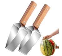 Wooden Handle Triangle Watermelon Cutter Slicer Tool Stainless Steel Fruit Cutter for Home Kitchen Camping Picnic (2Pcs)