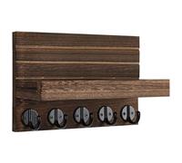 Wooden Key Rack - Wall Mounted Mail Organizer Shelf | Decorative Rustic Key Holder for Wall with Hooks, Entryway Storage for Letters, Magazines, Accessories, Sunglasses, Dog Leashes, Bedroom Decor