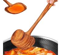 Wooden Ladle 2 1 - sleek portable Long Handle Ergonomic Non, Stick Kitchen Soup Spoon, Pan Cooking Pot Restaurant Mixing | Pan Cooking Pot Restaurant Mixing Flipping Frying Stirring