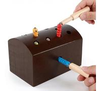 Wooden Magnetic Catch Release Activity for Seniors - Worm & Bug Fishing Set, Improves Hand-Eye Coordination, Reduces Boredom, Promotes Relaxation, Natural Wood, 8"x4"x2"