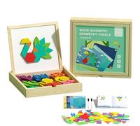 Wooden Magnetic Pattern Block Puzzle Set with 280pcs Tangram Puzzles Blocks+18 Question Types (540 question)+8 Scene Cards+2 Pens, Geometric Shapes Puzzle Toys, for Girls & Boys (180 pcs)