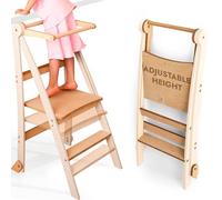 Wooden Montessori Learning Tower Spazio Risparmiante: Piastra Foldabile per Bambini, Seggiolino Step Stool Adattabile a 2 Livelli con Protezione Antitombo
