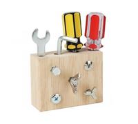Wooden Multi-component Activity Panel with Tools, Locks and Screws for Seniors
