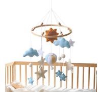 Wooden Nursery Mobile - Handmade Felt Balloon Cloud Star Crib Hanging | Cloud Star Hanging Ornaments, Natural Smooth Nursery Mobile | Cot Bedroom Playroom Shower Decoration