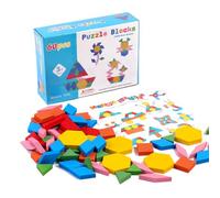 Wooden Pattern Blocks, Tangram Geometric Shape Puzzles, Educational Puzzle Toy for Kindergarten, Preschool and Homeschool Activities, Develop Fine Motor Skills