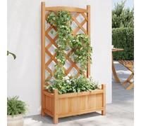 Wooden Planter Box with Trellis for Climbing Plants - Large Brown Spruce Solid Wood Flower Pot for Garden, Patio, Terrace - Durable Outdoor Plant Container with Good Drainage 55x29.5x110cm