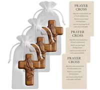 Wooden Prayer Cross Pocket Card, Hand Held Small Wooden Crosses in Bulk, Pocket Comfort Crosses with Velvet Pouch and Prayer Cards, Mini Holding Crucifix for Church Gifts, Prayers, Crafts(3Pcs)