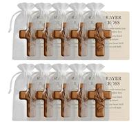 Wooden Prayer Cross Pocket Card, Hand Held Small Wooden Crosses in Bulk, Pocket Comfort Crosses with Velvet Pouch and Prayer Cards, Mini Holding Crucifix for Church Gifts, Prayers, Crafts(10Pcs)