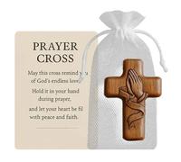 Wooden Prayer Cross Pocket Card, Hand Held Small Wooden Crosses in Bulk, Pocket Comfort Crosses with Velvet Pouch and Prayer Cards, Mini Holding Crucifix for Church Gifts, Prayers, Crafts(1Pc)
