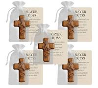 Wooden Prayer Cross Pocket Card, Hand Held Small Wooden Crosses in Bulk, Pocket Comfort Crosses with Velvet Pouch and Prayer Cards, Mini Holding Crucifix for Church Gifts, Prayers, Crafts(5Pcs)