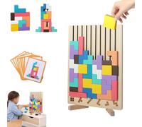 Wooden Puzzle Board - Geometric Stacking Toy,Wooden Stacking Puzzle Toy,Colorful 3D Russian Blocks Game With 10 Cards, Easy Puzzles Memory Game,Stress Relief Educational Toys Gift For Kids-A
