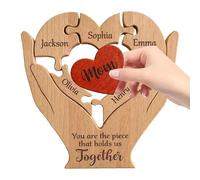 Wooden Puzzle Heart Table Sign Decor, Family Interlocking Puzzle Ornament, Mothers Day Gift Decorative, Elegant Heart Craft Desk Centerpiece for Home Living Room Gathering, 5.91x5.91x0.71 Inch